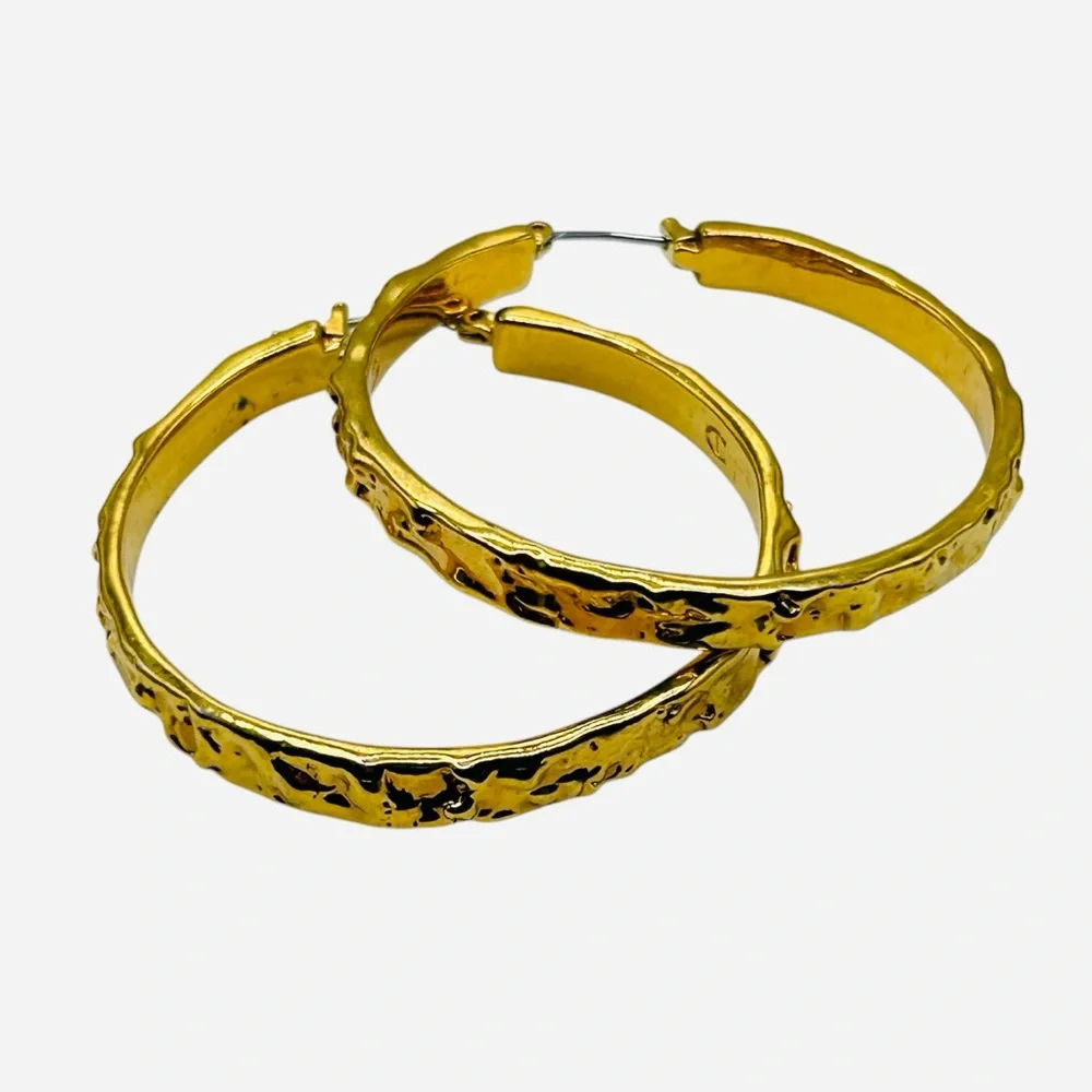 Contemporary Etienne Aigner Large Gold Plated Hoop Earrings